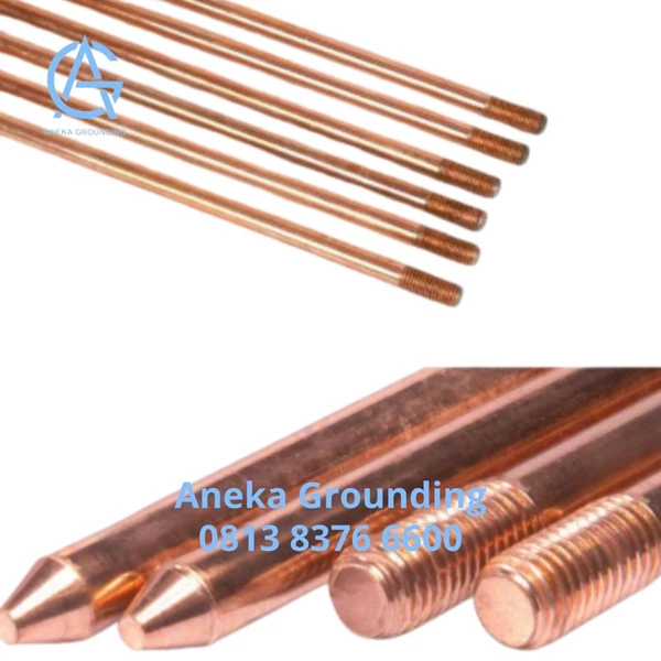 Pure Copper Arde Grounding Externally Threaded Dia. Rod 12.5 mm Length 3000 mm Thread Dia. 9/16"