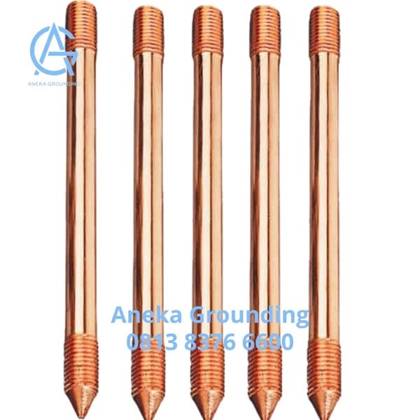 Batang Grounding Arde Pure Copper Externally Threaded Dia. Rod 17.2 mm Length 1500 mm Thread Dia. 3/4"
